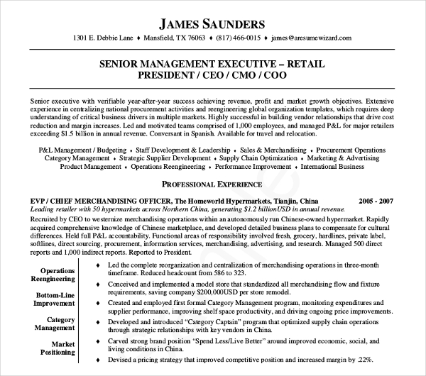 retail officer executive resume