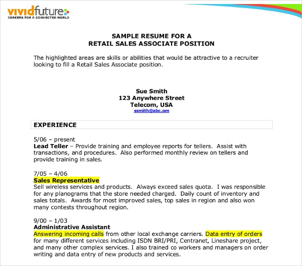 retail sales associate resume