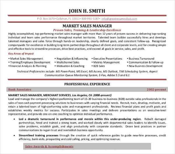 sales marketing manager resume