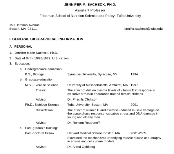 sample academic resume