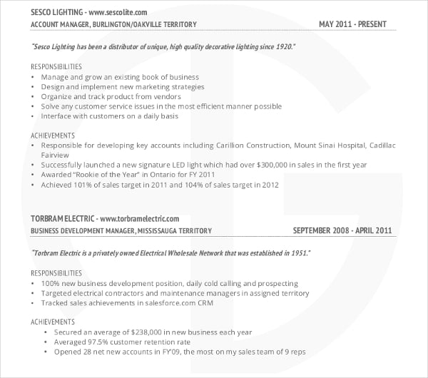 sample account manager resume