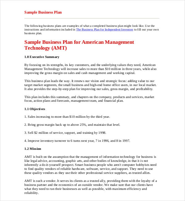 sample of electronic business plan