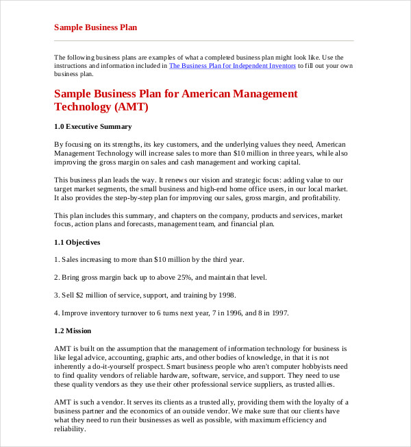 it company business plan sample