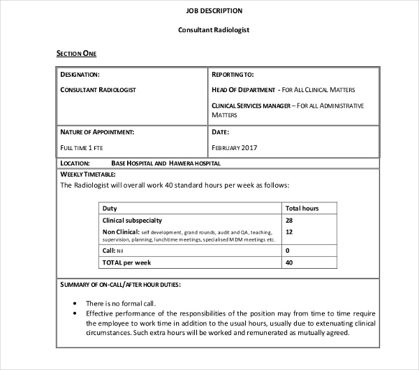 10+ Radiologist Job Description Templates PDF, DOC