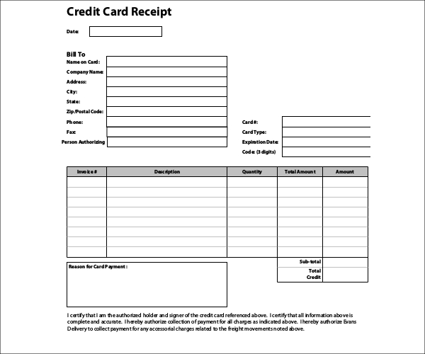 Example Credit Card Slip 7+ Credit Card Receipt Templates - PDF