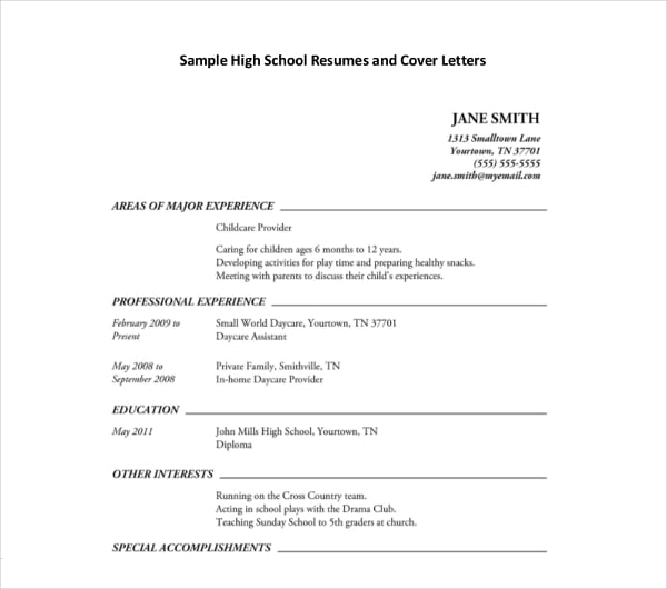 sample high school resume template