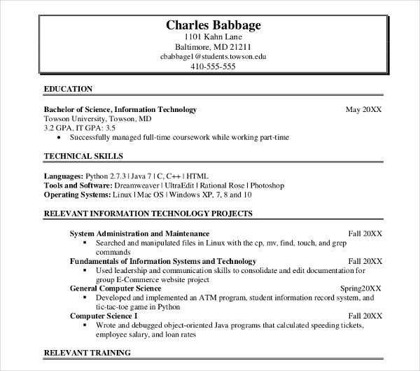 Information Technology Cv.pdf 15+ Information Technology Resume Templates - PDF, DOC
