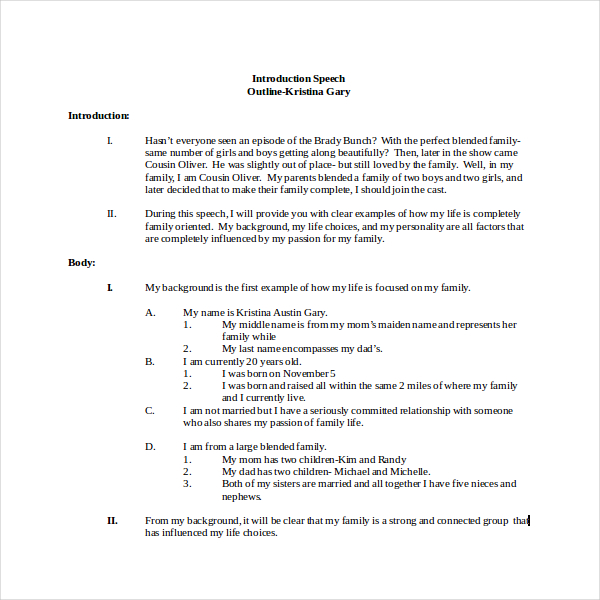 how to speech outline example