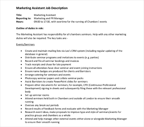 12 Marketing Assistant Job Description Templates PDF DOC