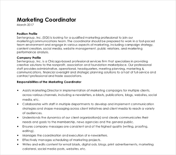 sample marketing coordinator resume