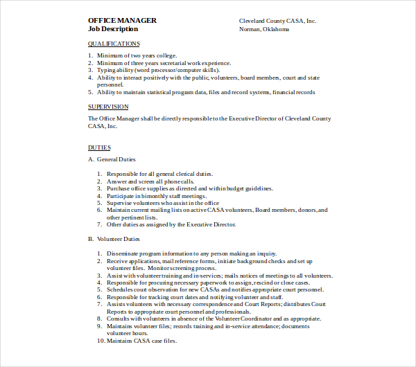 19+ Job Description Templates in Word