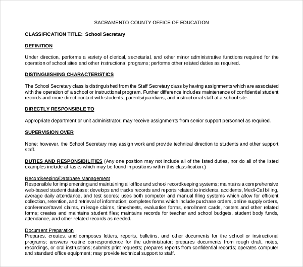 10+ Secretary Job Description Templates PDF, DOC