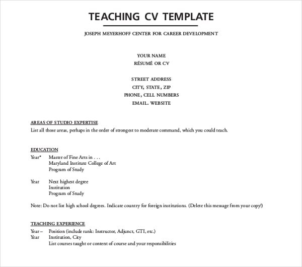 sample teaching cv template