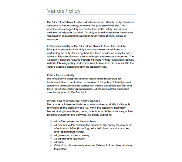 11 Visitor Policy Templates PDF 11 Visitor Policy Templates PDF
