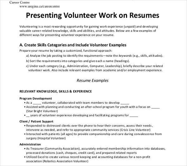 how to put volunteer work on resume examples