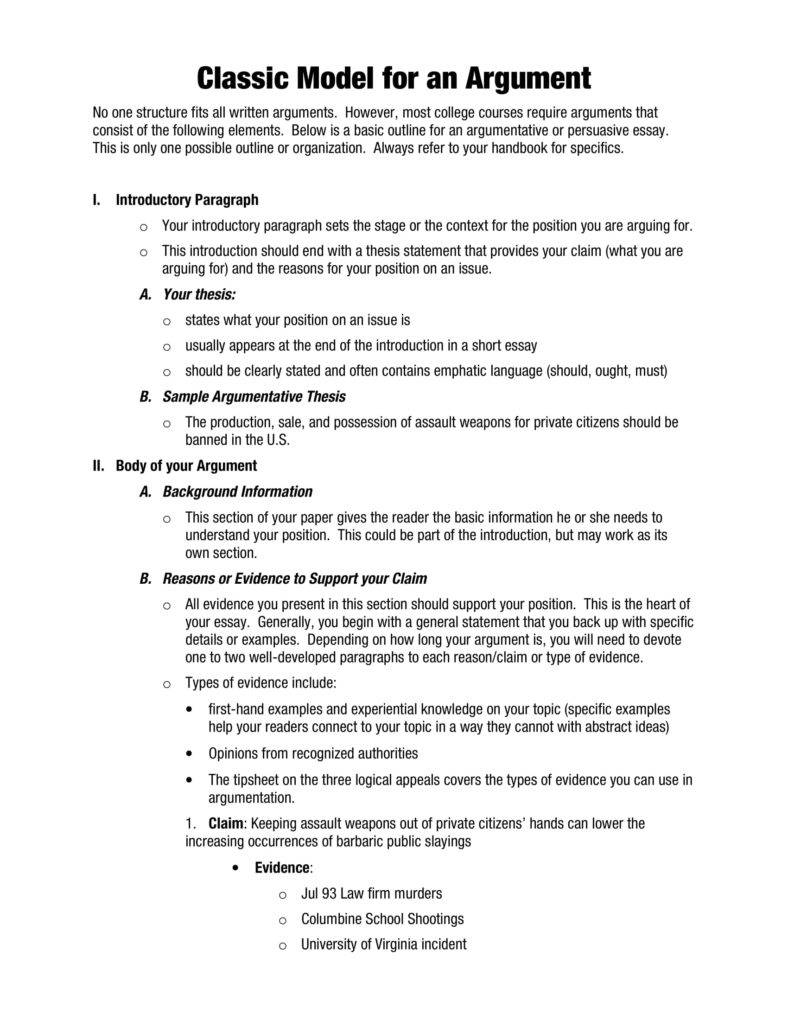 model argumentative essay high school