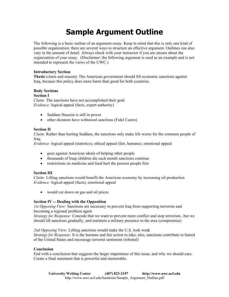writing an argumentative essay structure outline for students