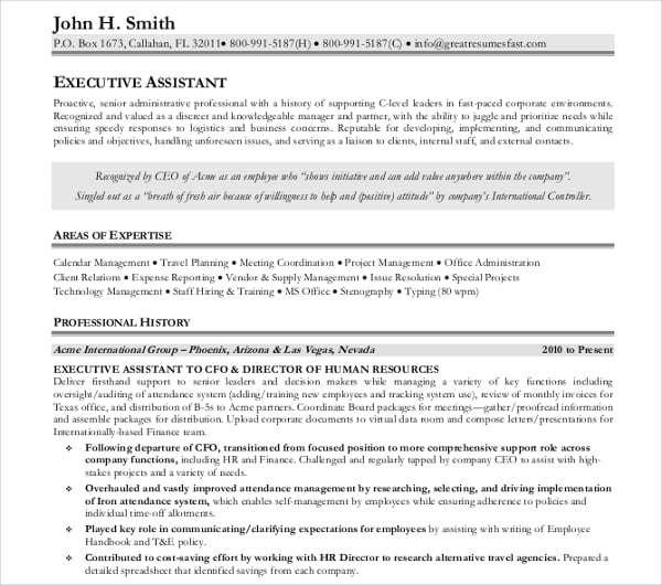 senior administrative executive resume