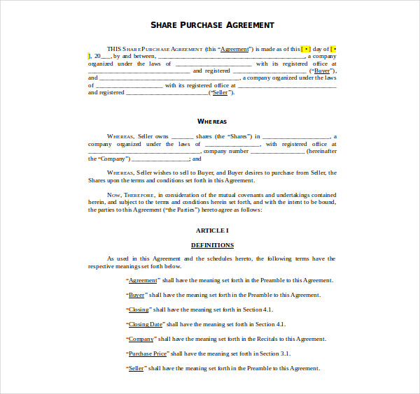 11+ Share Purchase Agreement Templates - Pdf, Word, Apple Pages, Google 