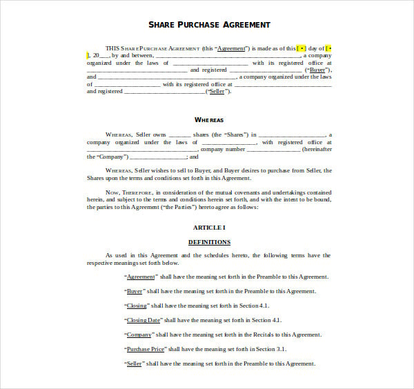 11+ Share Purchase Agreement Templates PDF, Word, Apple Pages, Google