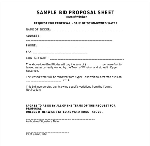 14 Simple Bid Proposal Templates Pdf Word 2126