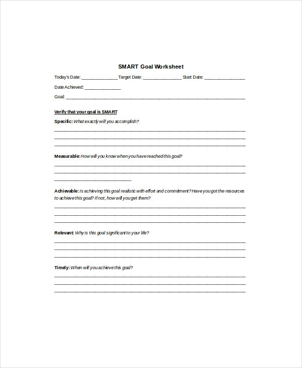 9+ SMART Goal Worksheet Templates - DOC, PDF | Free & Premium Templates