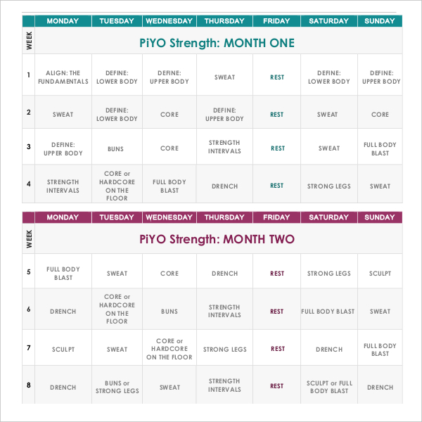 8+ Exercise or Workout Calendar Templates - PDF, Word