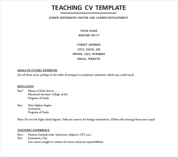 teaching cv template