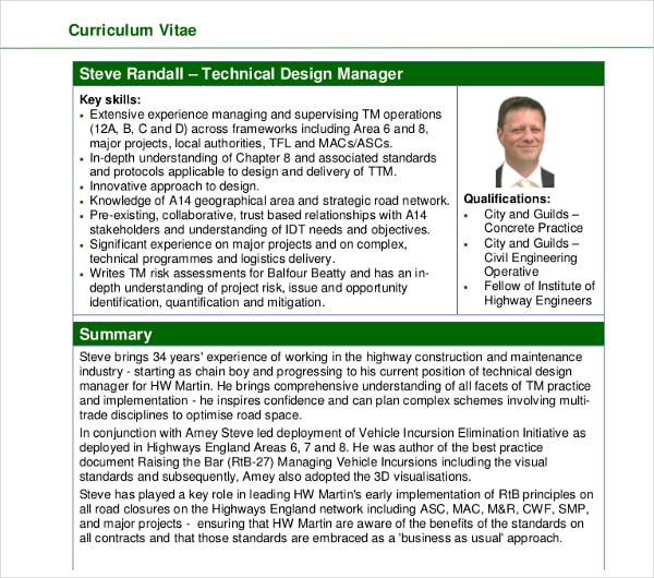 technical design manager resume