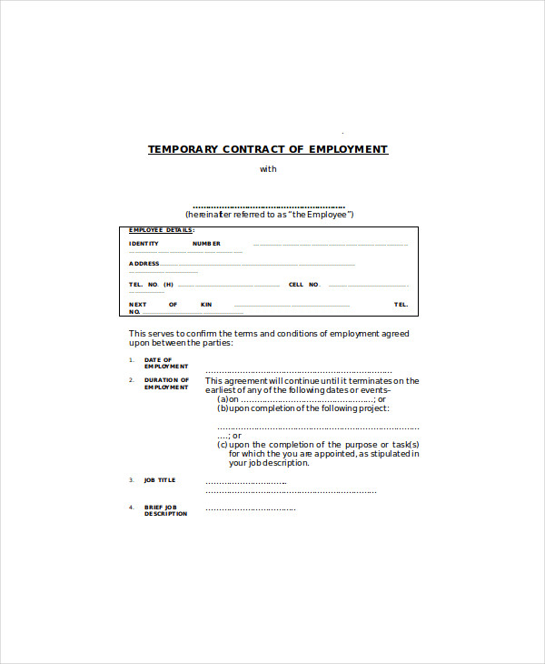 6 + Temporary Employment Agreement Templates PDF, Google DOC, Apple Pages