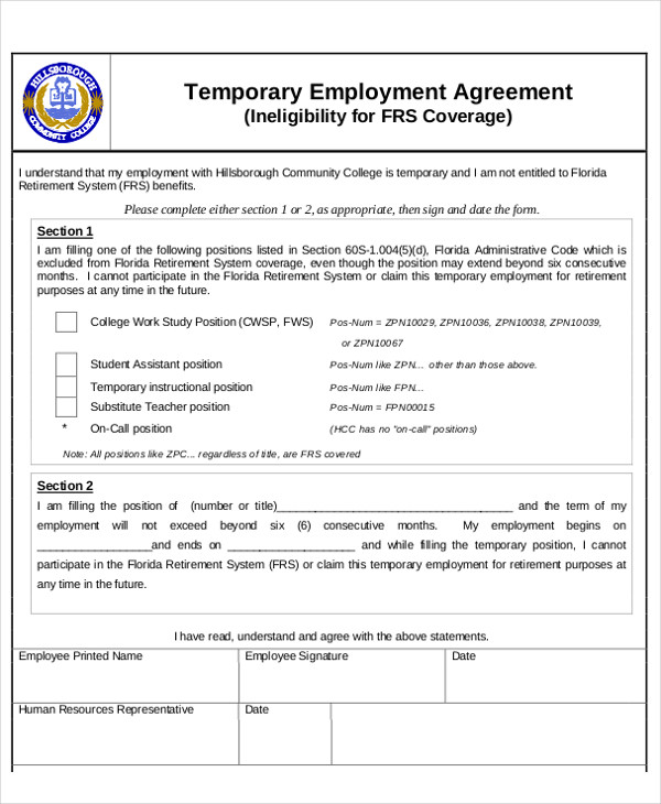 6 + Temporary Employment Agreement Templates PDF, Google DOC, Apple Pages