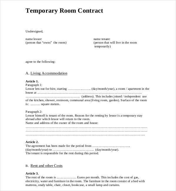 temporary-room-contract