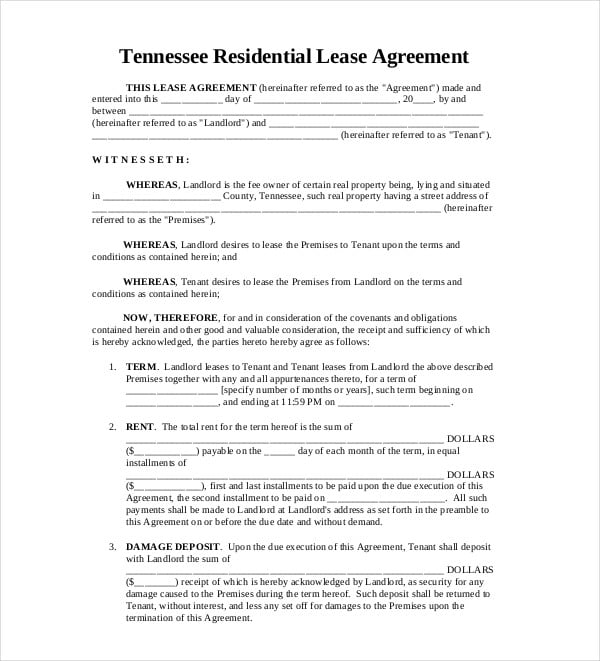 tennessee residential lease agreement
