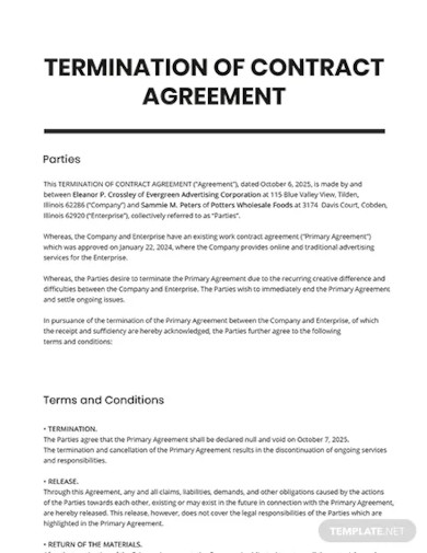 Agreement Termination Contract Template Resume Examples Gambaran