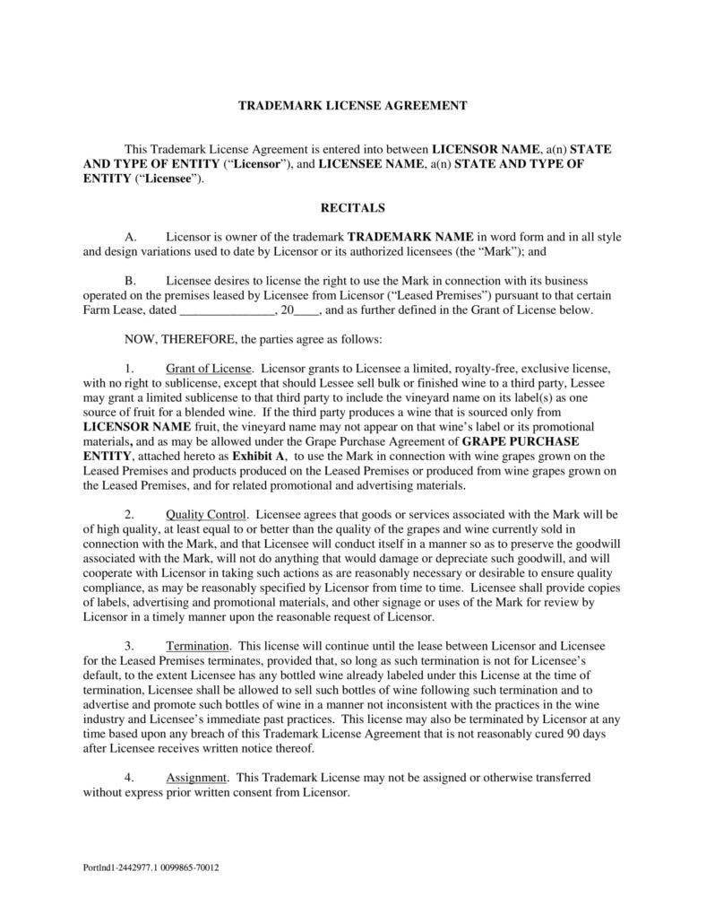 22+ Trademark License Agreement Templates - PDF  Free & Premium Intended For trademark assignment agreement template