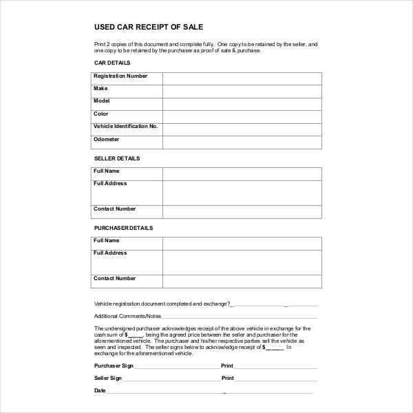 printable sales receipts for cars