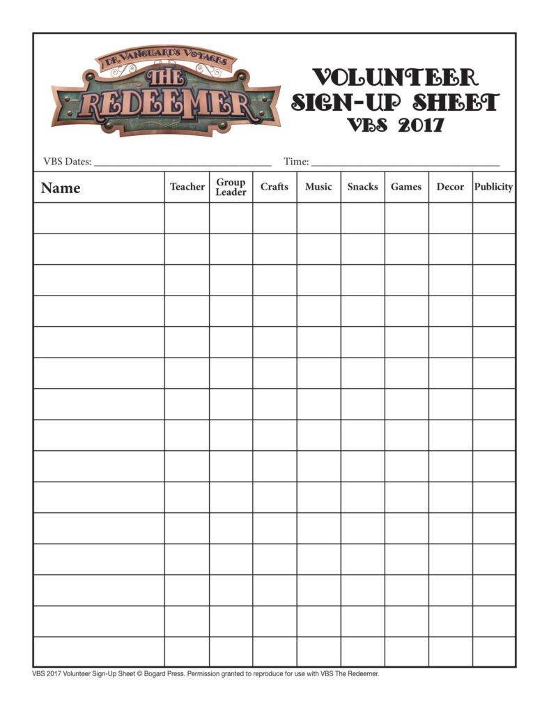 Event Volunteer Sign Up Sheet Template