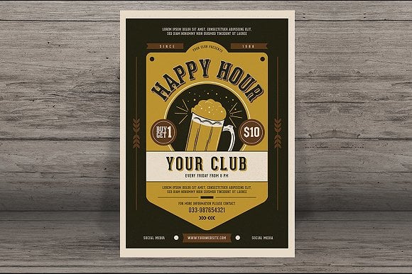 vintage happy hour beer flyer