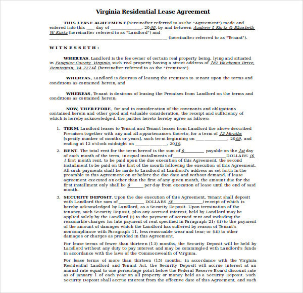 virginia residential lease agreement