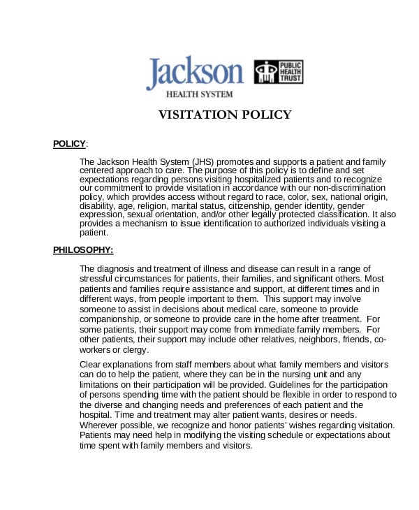 visitation policy template