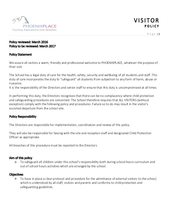 11+ Visitor Policy Templates PDF