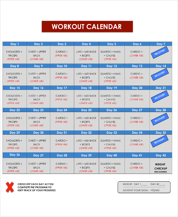 8 exercise or workout calendar templates pdf word