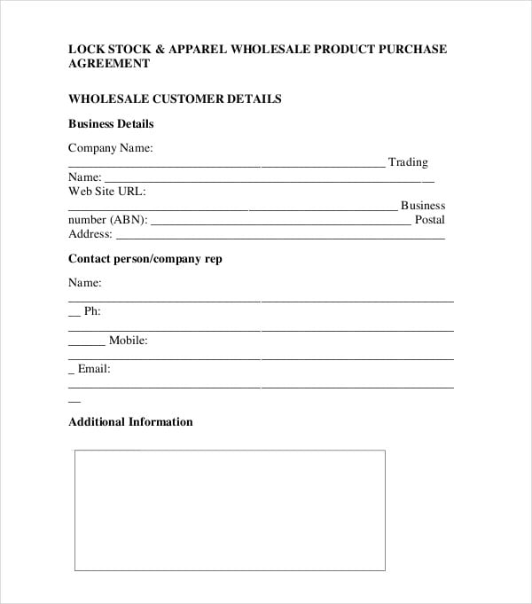 wholesale product purchase agreement