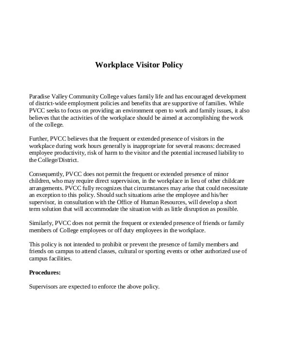 workplace visitor policy