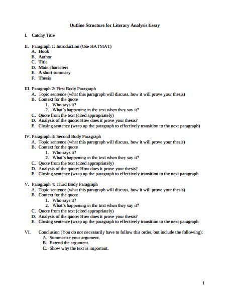 analytical essay sample structure