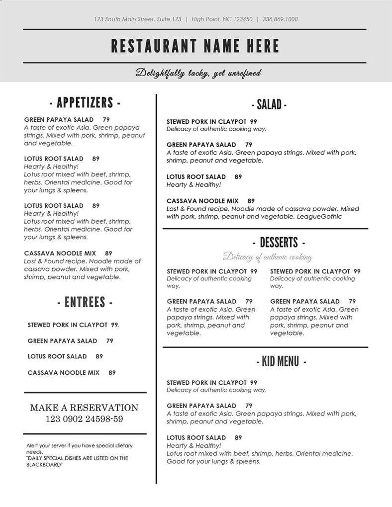 23+ Black and White Menu Designs & Templates - PSD, AI  Free Within Word Document Menu Template