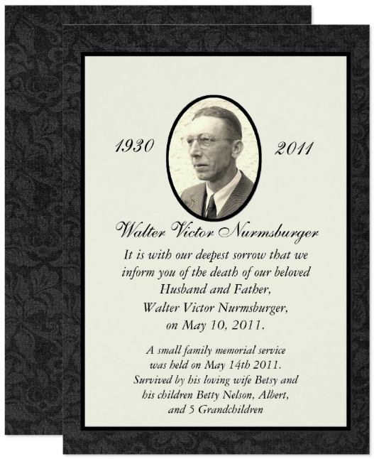 traditional death announcement card