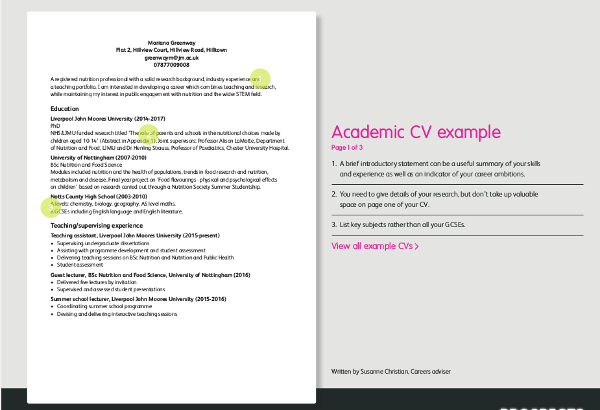 academic cv example