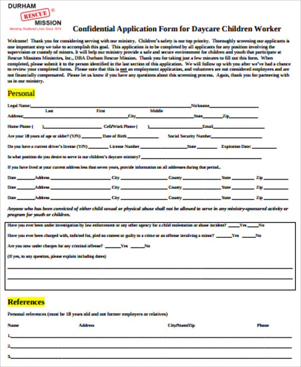 10 Daycare Application Forms Pdf 3128