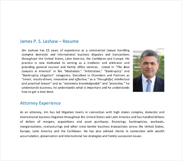 attorney experience resume